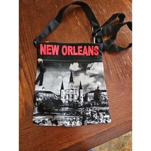 Robin Ruth Crossbody Black Purse Bag New Orleans Grafic Front Zip Closure